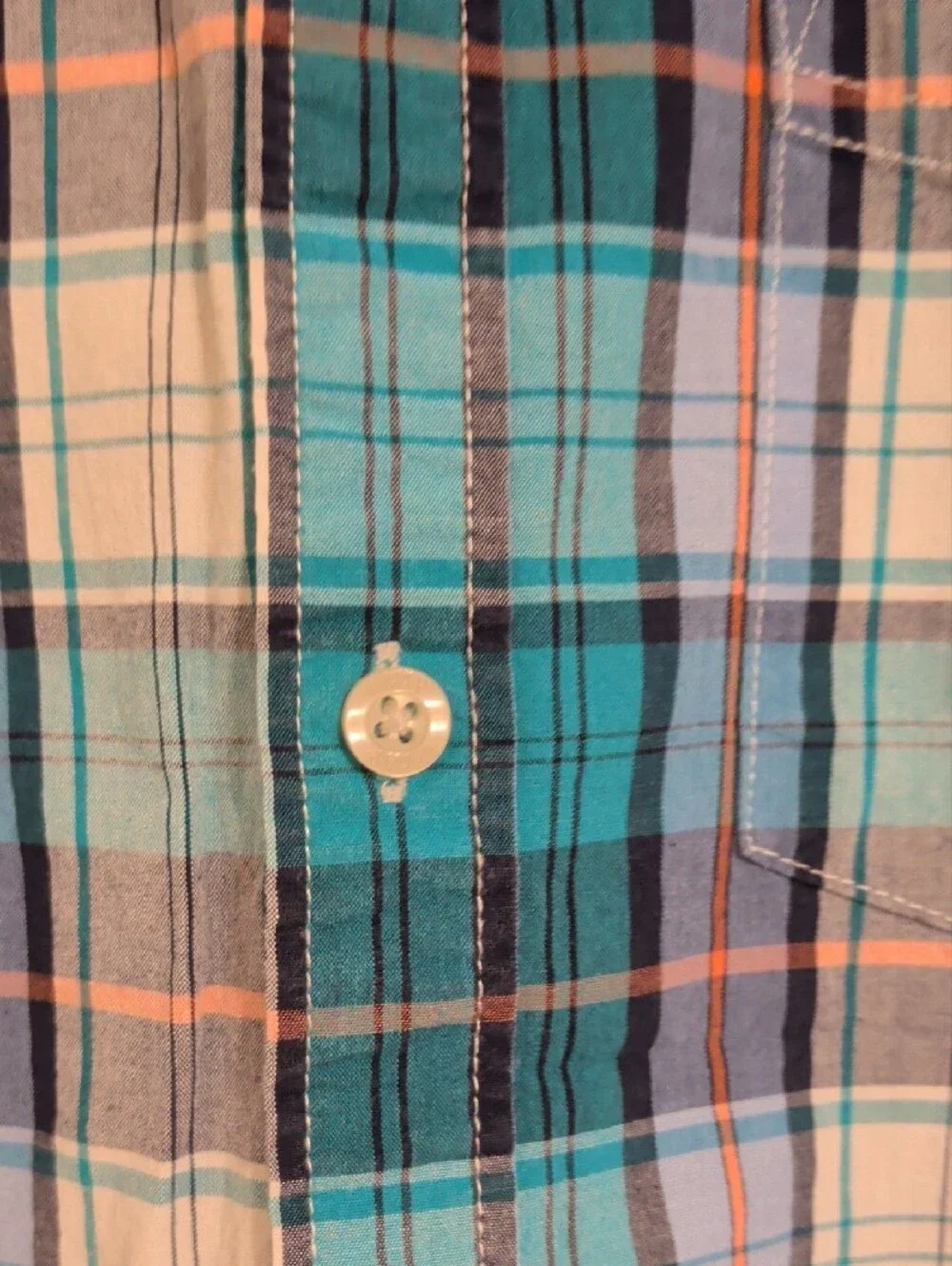 GAP Teal and White Plaid Short-Sleeve Button-Up Shirt